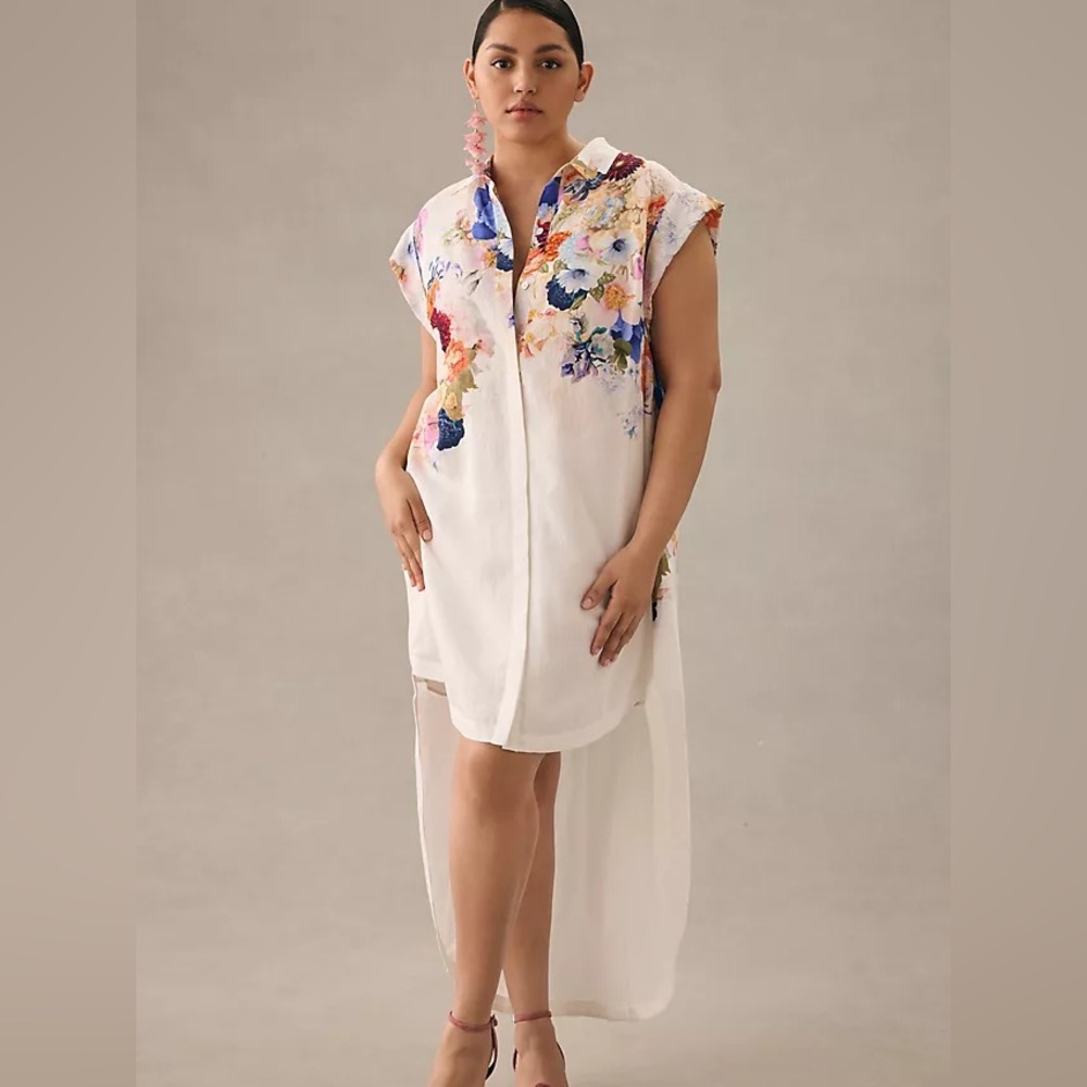 MAEVE FLORAL HIGH-LOW SHIRT DRESS Botanical Size 1X Anthropologie - Orig $170